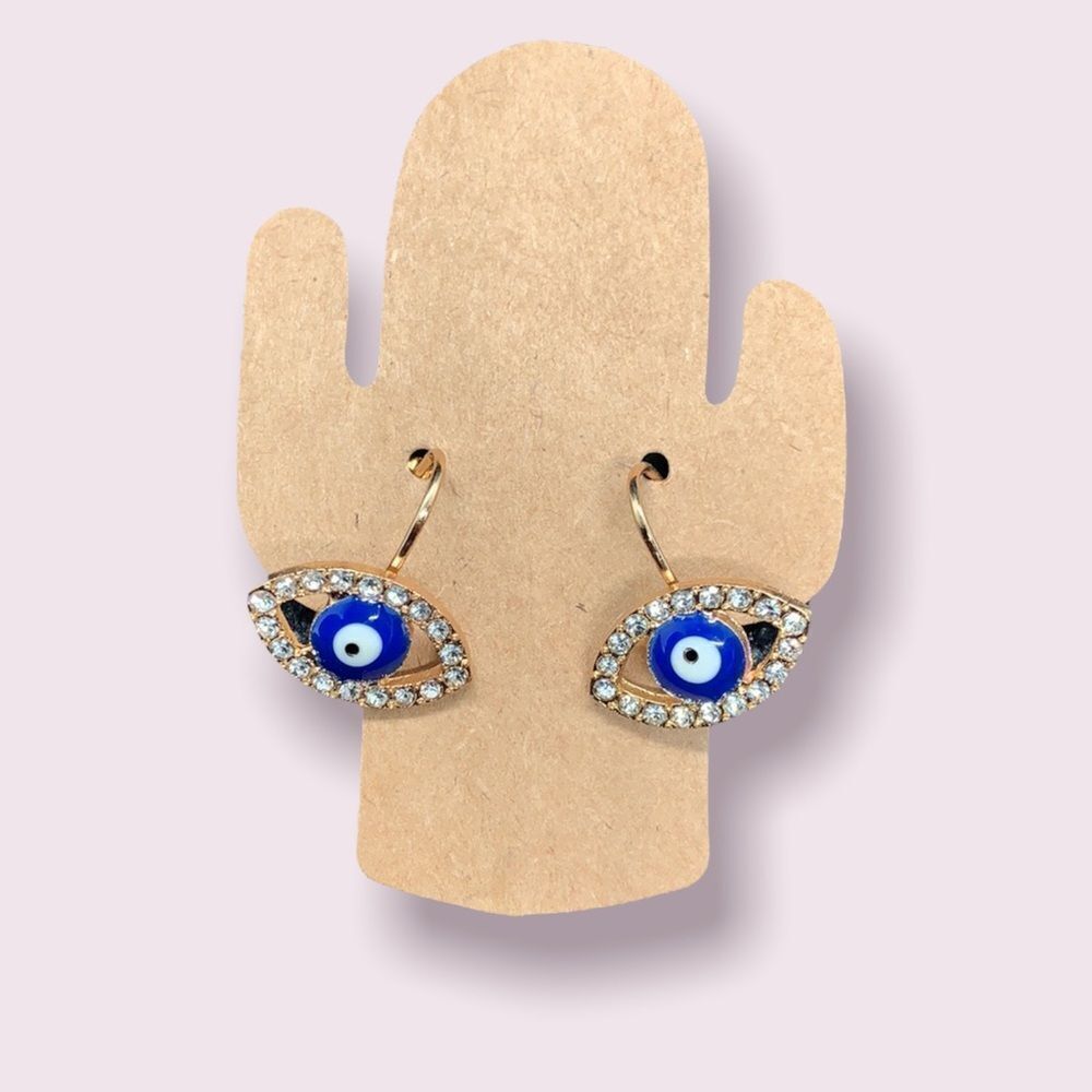 Evil Eye Gold Dainty Rhinestone Earrings